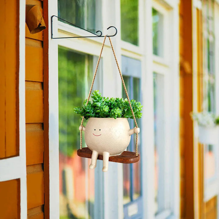 Swinging Face Planter Flower Pot - Resin Head Flower Pot for Indoor/Outdoor Plants Bowlift