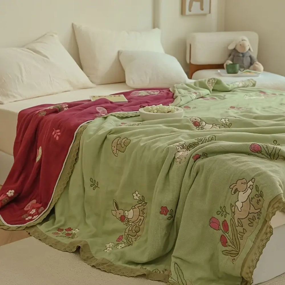 BowLift | Embroidered Bunny Floral Cotton Blanket