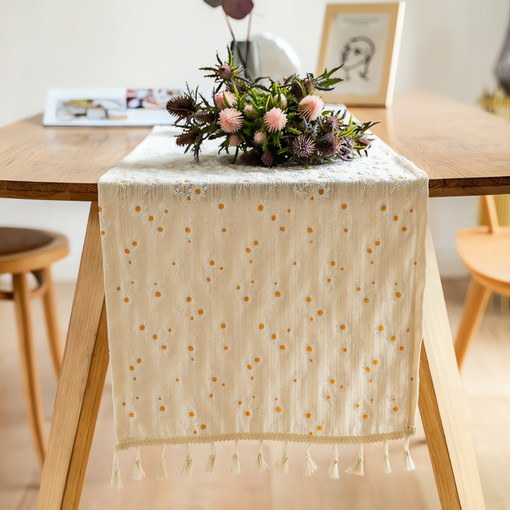 BowLift | Playful Daisy Embroidered Boho Table Runner