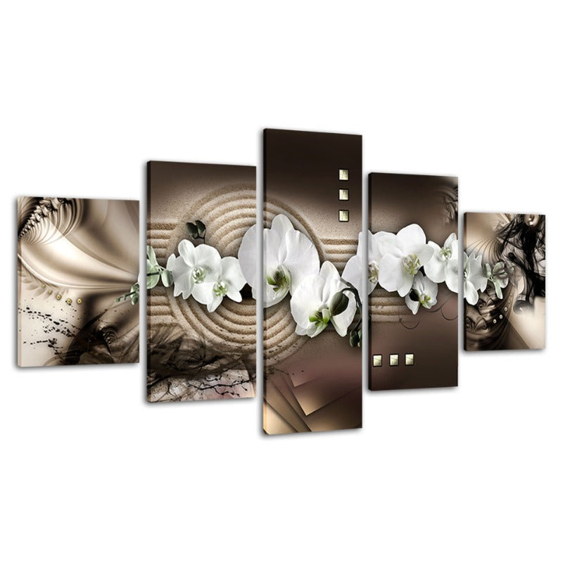 Abstract White Orchids 5 Piece - Canvas Wall Art Painting | Bowlift
