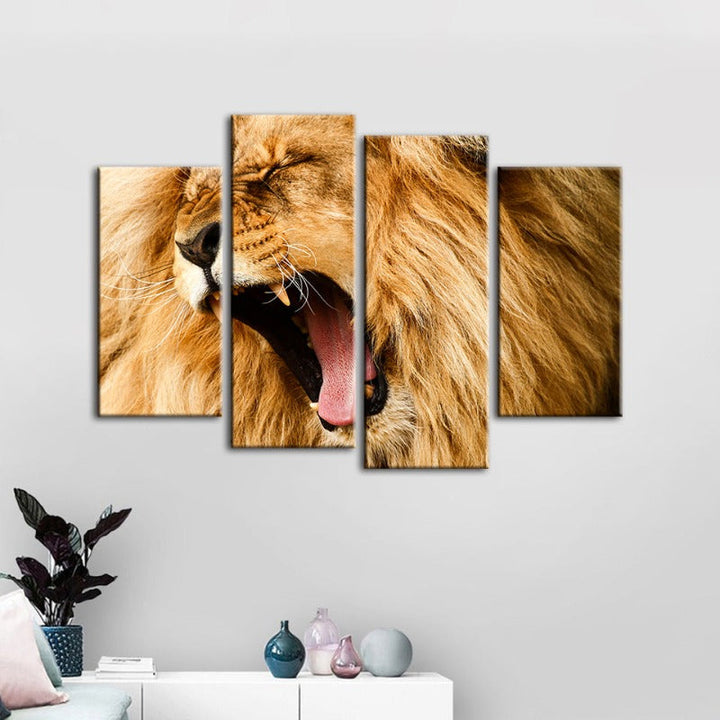 4 Piece Enraged Lion's Roar - Canvas Wall Art Painting | Bowlift