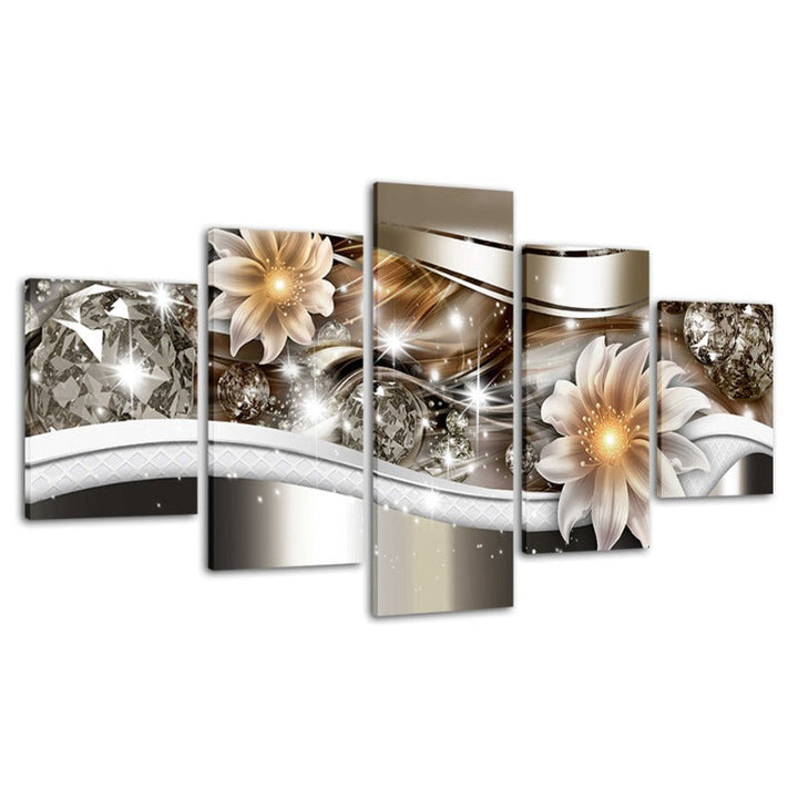 5 Piece Golden Glow Hue White Flower - Canvas Wall Art Painting | Bowlift