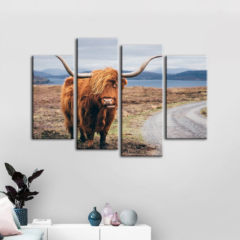 4 Piece Beautiful Brown Cow - Canvas Wall Art Painting | Bowlift