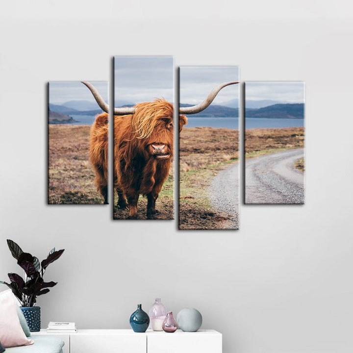 4 Piece Beautiful Brown Cow - Canvas Wall Art Painting | Bowlift