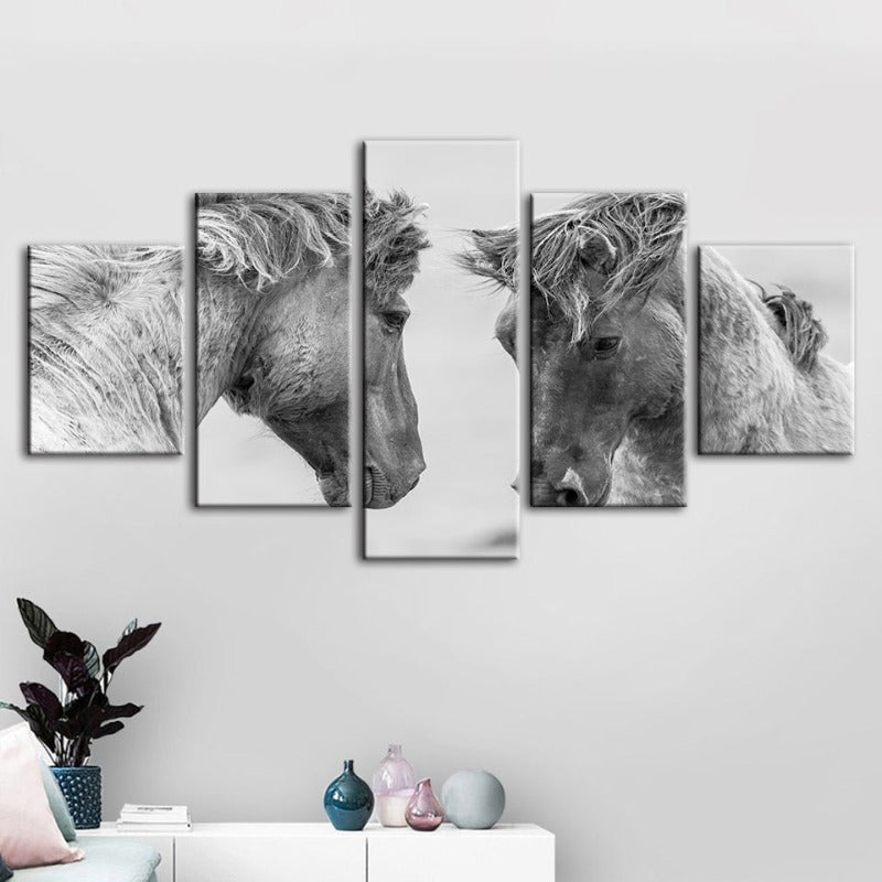5 Piece Two White Horses - Canvas Wall Art Painting | Bowlift