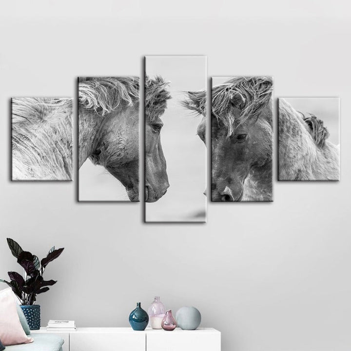 5 Piece Two White Horses - Canvas Wall Art Painting | Bowlift