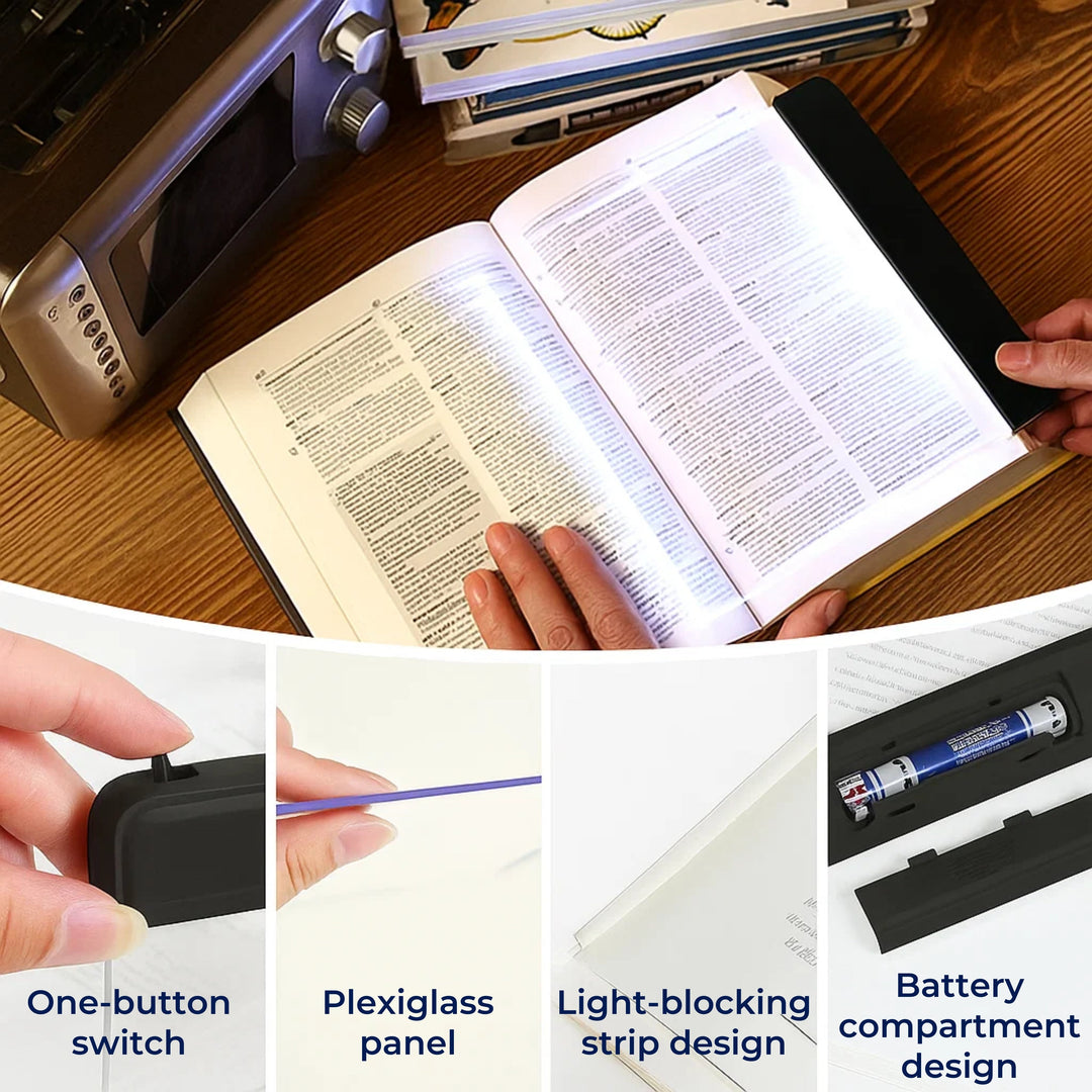 PageGlow | Flat LED Book Light – Glare‑Free Full‑Page Illumination – Slim Portable Design – Eye‑Care for Travellers & Bedtime Readers Bowlift