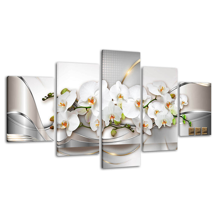 Metallic White Orchids 5 Piece - Canvas Wall Art Painting | Bowlift