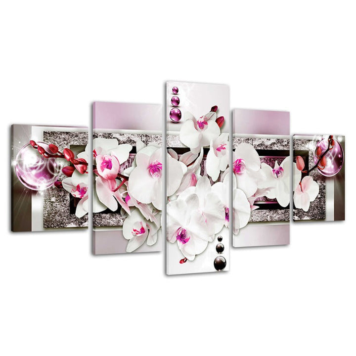 5 Piece Pink Glow Hue White Flower - Canvas Wall Art Painting | Bowlift