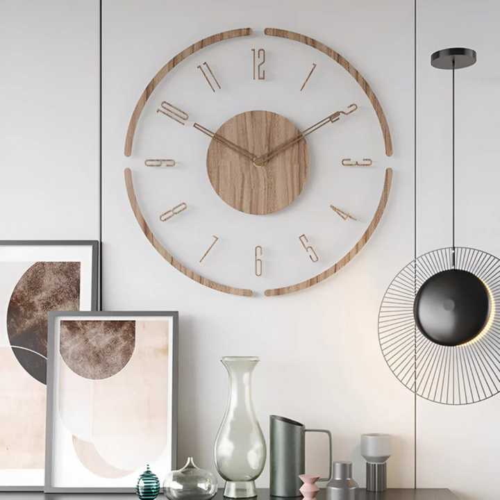 BowLift | Modern Wall Clock 30 cm of Acrylic and Wood for the Living Room