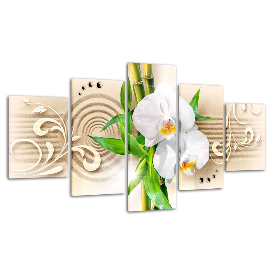Tranquil White Orchids 5 Piece - Canvas Wall Art Painting | Bowlift