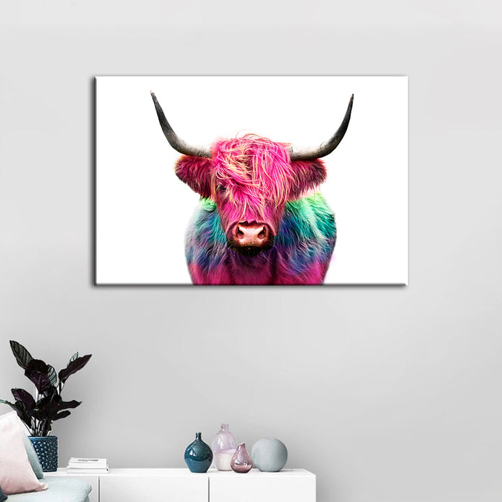 Colorful Pink Cow - Canvas Wall Art Painting | Bowlift