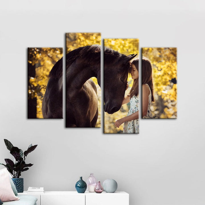 4 Piece Friendship Between a Girl and Horse - Canvas Wall Art Painting | Bowlift