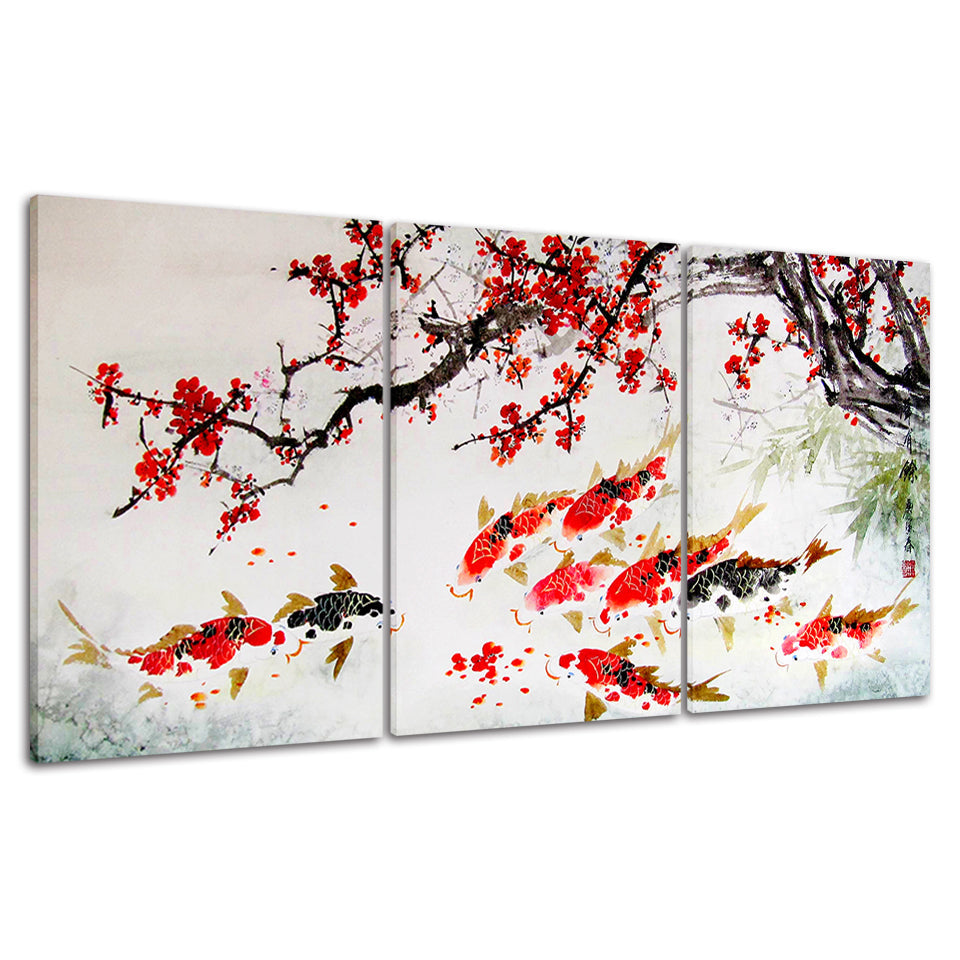 Red Koi 3 Piece - Canvas Wall Art Painting | Bowlift