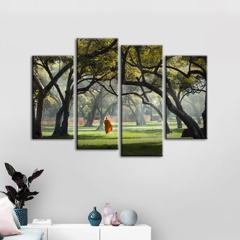 4 Piece Peaceful Monk Walking - Canvas Wall Art Painting | Bowlift
