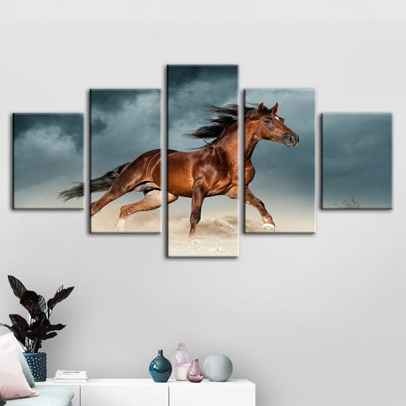 5 Piece Brown Horse in Desert - Canvas Wall Art Painting | Bowlift
