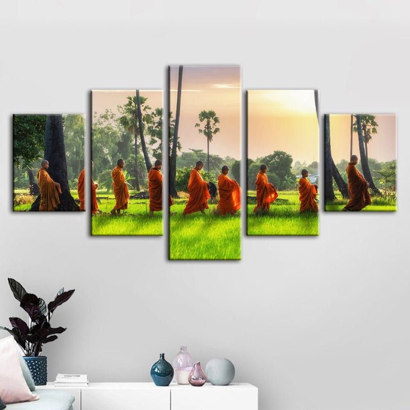 5 Piece Relaxing Monks- Canvas Wall Art Painting | Bowlift