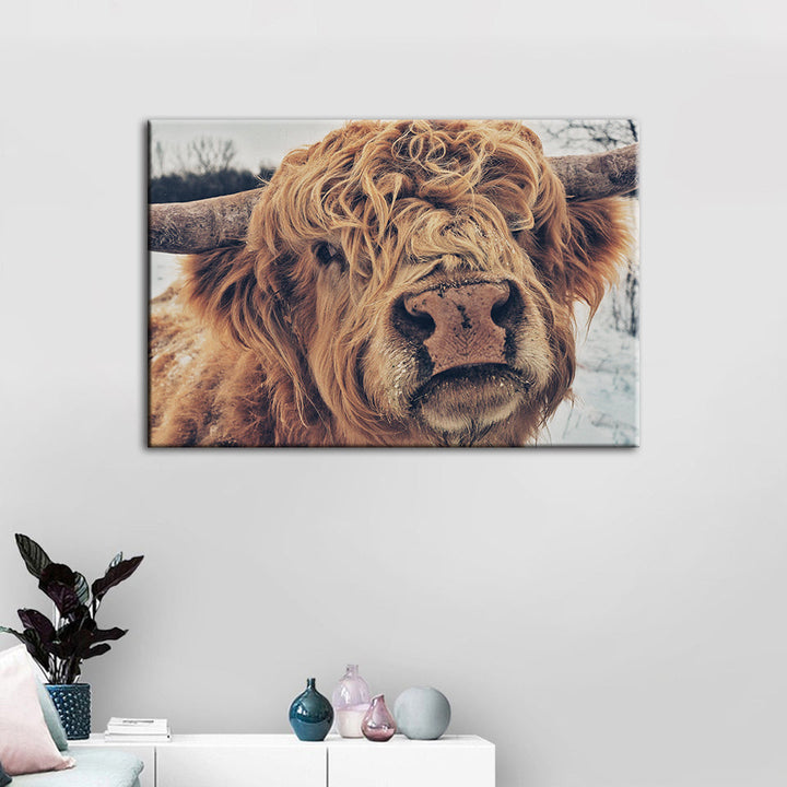 Close Up Brown Cow - Canvas Wall Art Painting | Bowlift