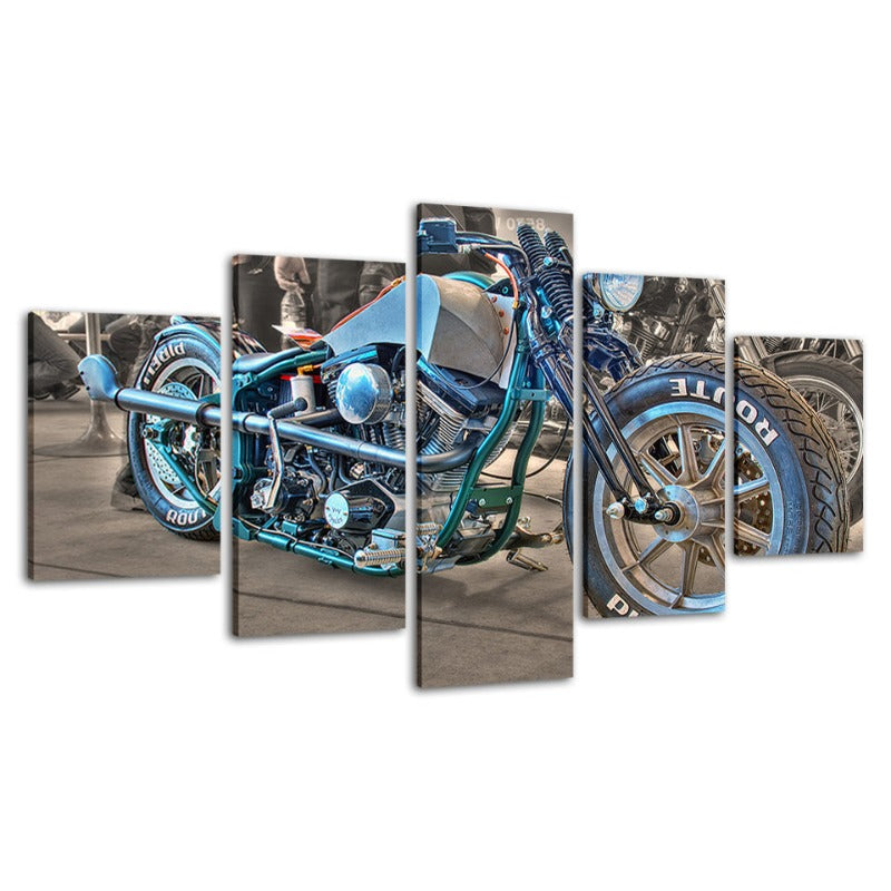 5 Piece Close Up Blue Rider Bike - Canvas Wall Art Painting | Bowlift
