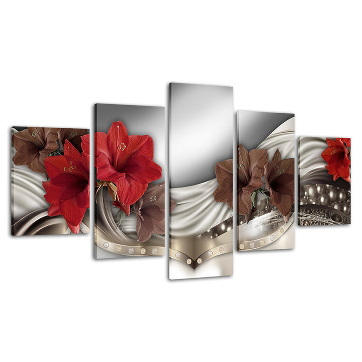 Rich Elegant Red Flowers 5 Piece - Canvas Wall Art Painting | Bowlift