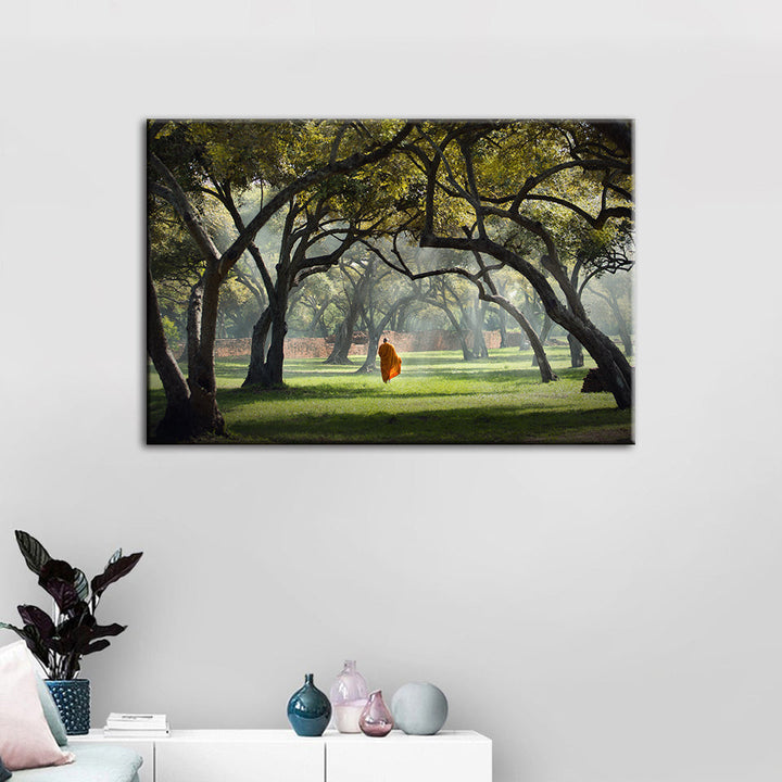 Peaceful Monk Walking - Canvas Wall Art Painting | Bowlift