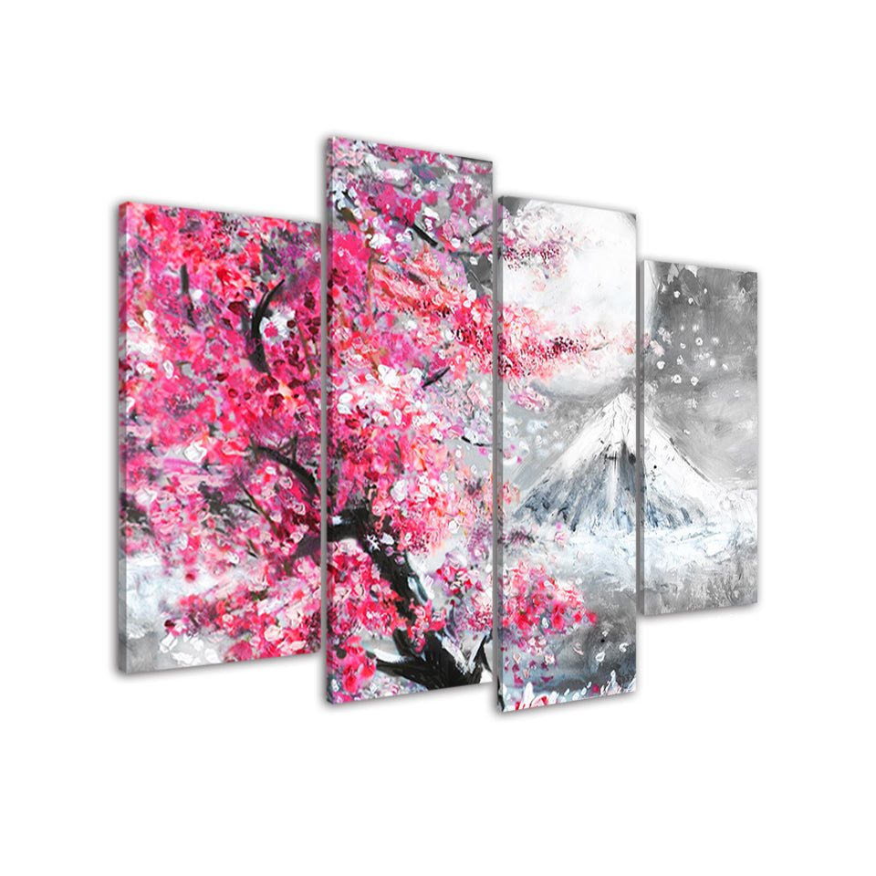Pink Floral Mountain - Canvas Wall Art Painting | Bowlift