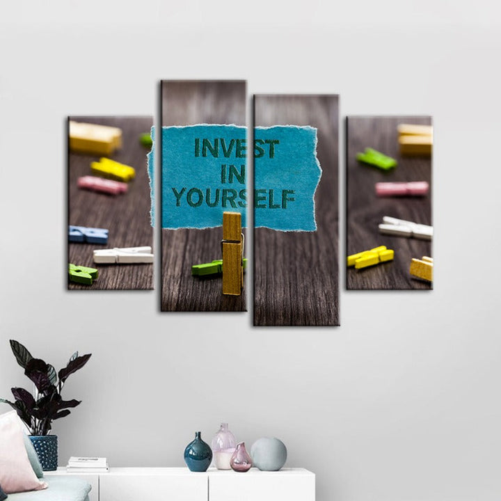 4 Piece Invest In Yourself - Canvas Wall Art Painting | Bowlift