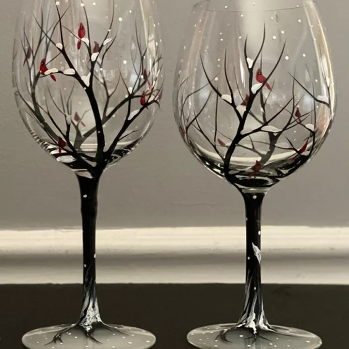 Four Seasons Tree Wine Glasses - Hand Painted Art | Bowlift