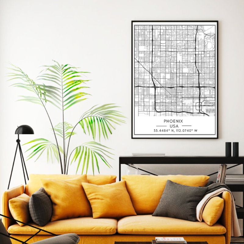 Phoenix City Map - Canvas Wall Art Painting | Bowlift