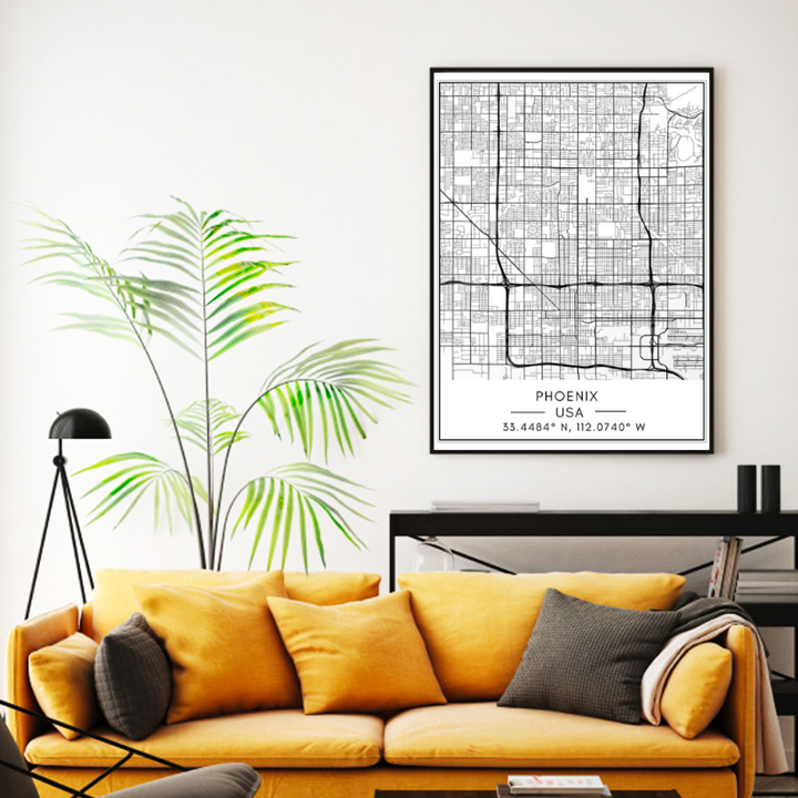 Phoenix City Map - Canvas Wall Art Painting | Bowlift