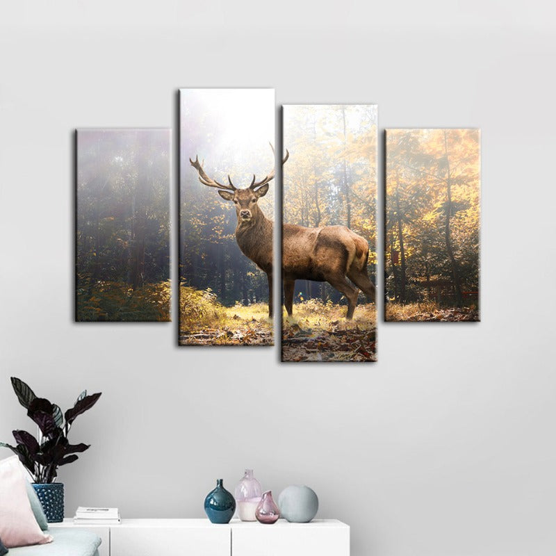 4 Piece Majestic Deer in the Woods - Canvas Wall Art Painting | Bowlift