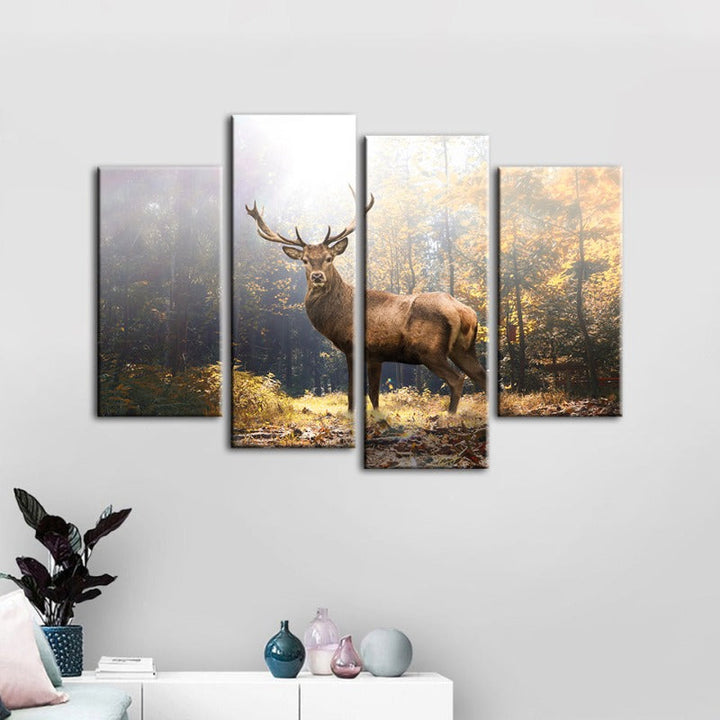 4 Piece Majestic Deer in the Woods - Canvas Wall Art Painting | Bowlift