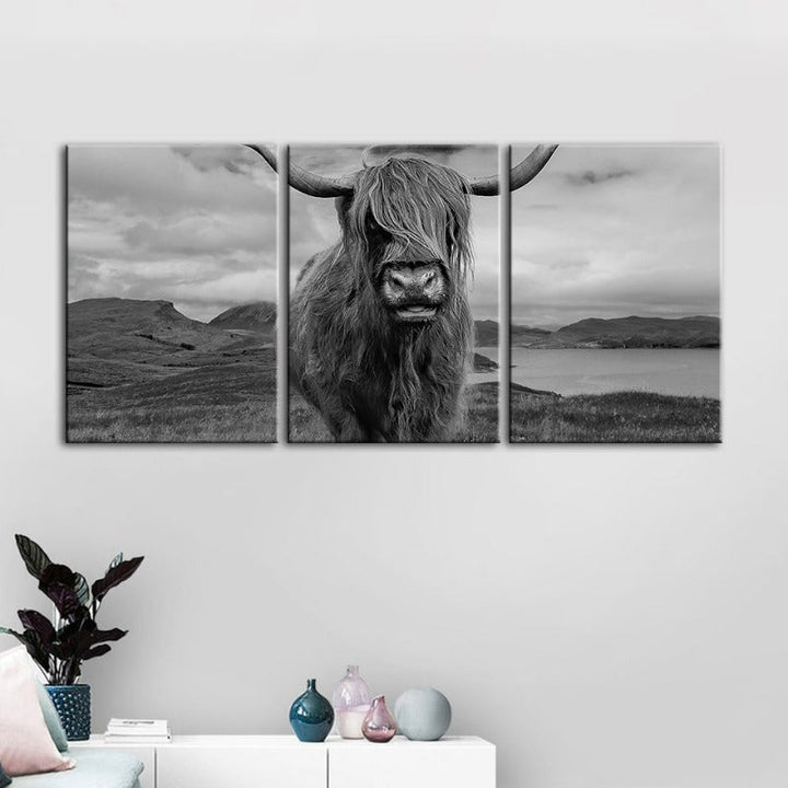 Black and White Cow-Canvas Wall Art Painting 3 Pieces | Bowlift