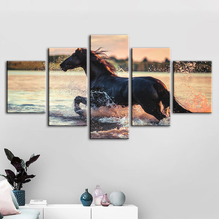 5 Piece Running Horse in Water - Canvas Wall Art Painting | Bowlift