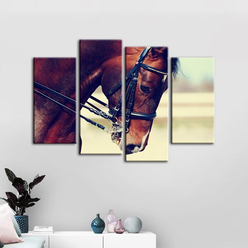 4 Piece Graceful Haltered Horse - Canvas Wall Art Painting | Bowlift