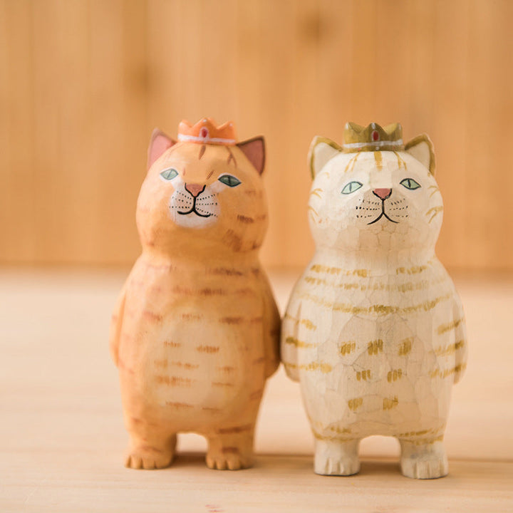 Handmade Cute Cat Wood Carving Ornaments | Bowlift