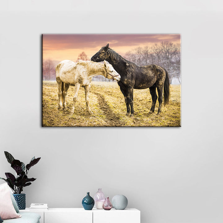 Black & White Horses - Canvas Wall Art Painting | Bowlift