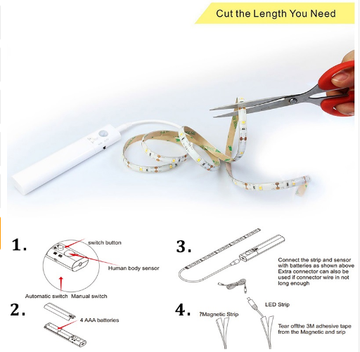 BowLift | LED light strip with remote control – 2 meters flexible strip for decorative lighting in cabinets and shelves