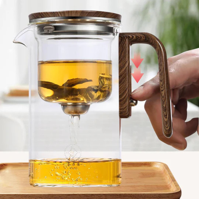 resistant glass teapot with wooden handle – Elegant infusion pot Bowlift