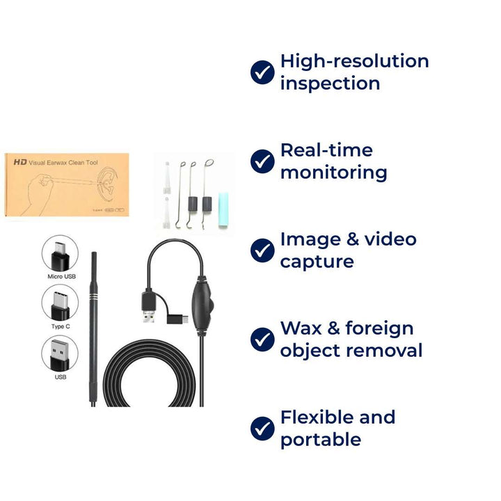 EarVision Professional Ear Endoscope – HD Inspection – Live Monitoring – Capture Images & Video – Removes Wax & Foreign Objects Bowlift