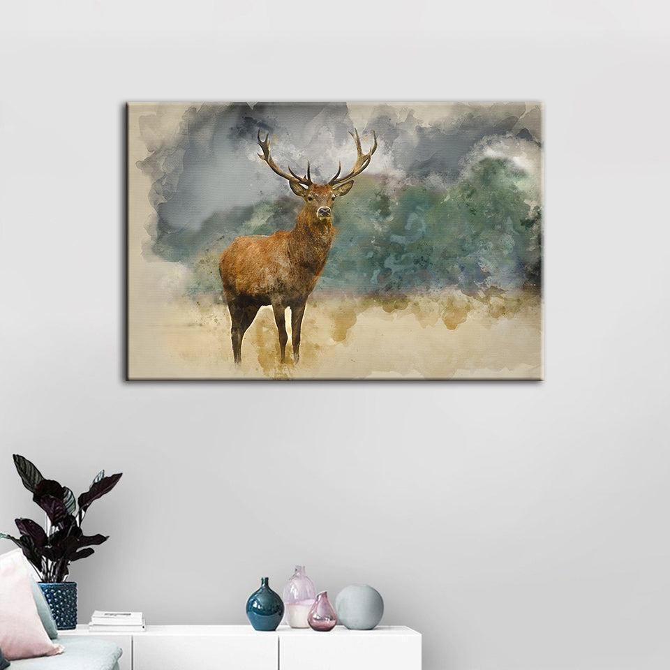 Watercolor Plains Deer - Canvas Wall Art Painting | Bowlift