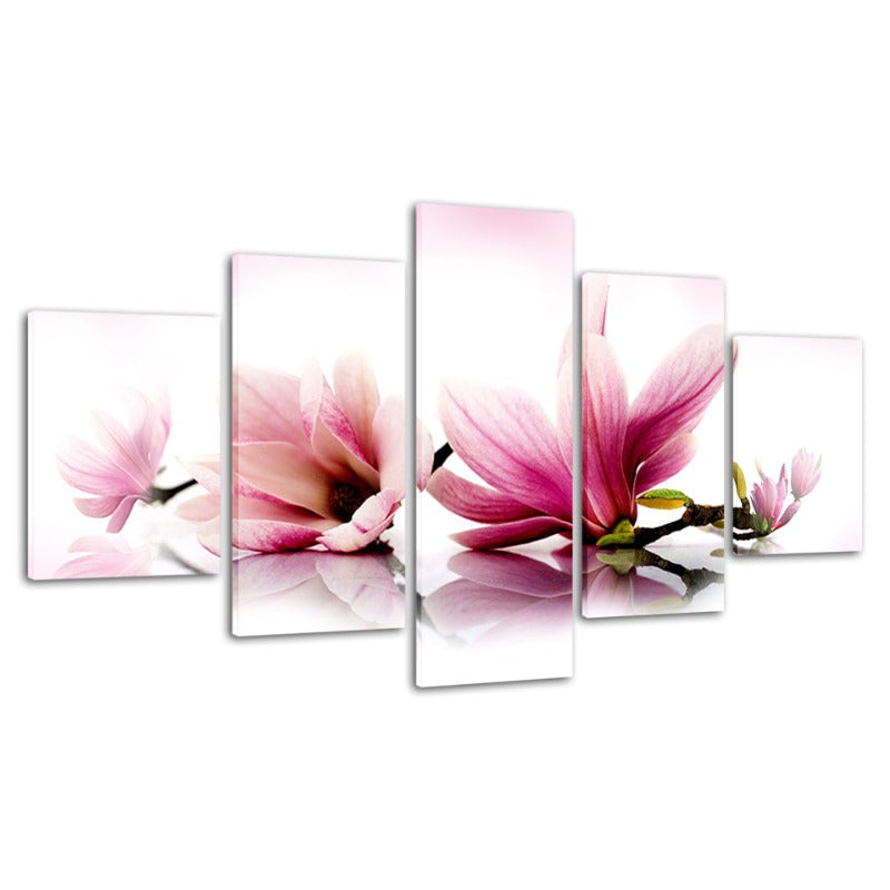 5 Piece White Pink Ombre Flower - Canvas Wall Art Painting | Bowlift