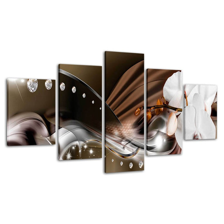 5 Piece Metallic Background Close Up Flower - Canvas Wall Art Painting | Bowlift