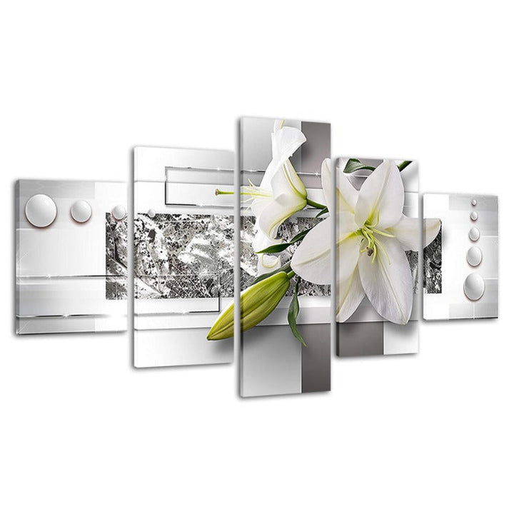 5 Piece White Tulip Flower - Canvas Wall Art Painting | Bowlift