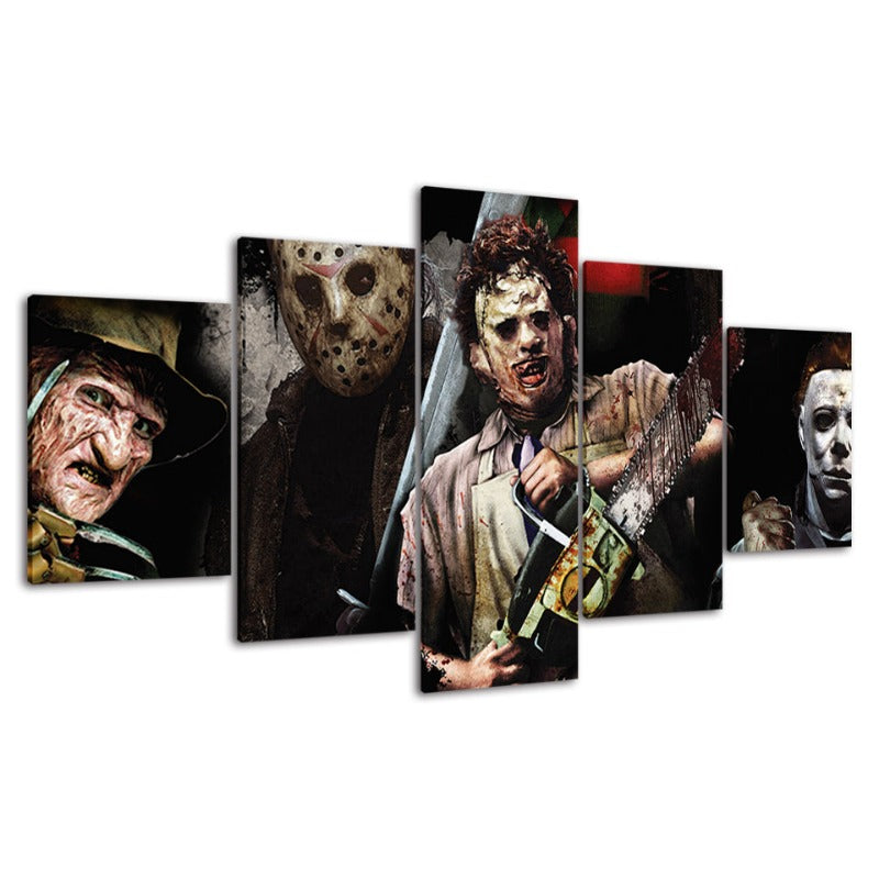 5 Piece Iconic Monster And Killers - Canvas Wall Art Painting | Bowlift