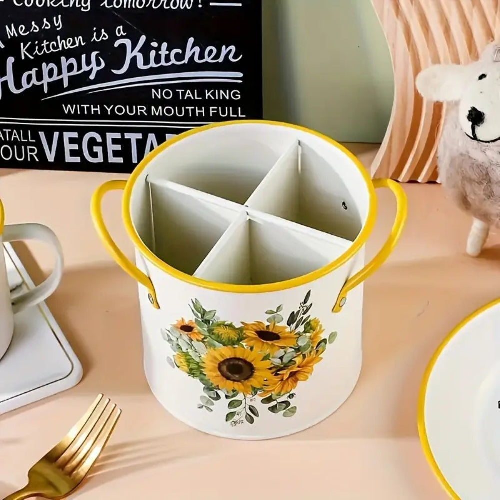 BowLift | Floral Utensil Storage Basket with Divider Lid