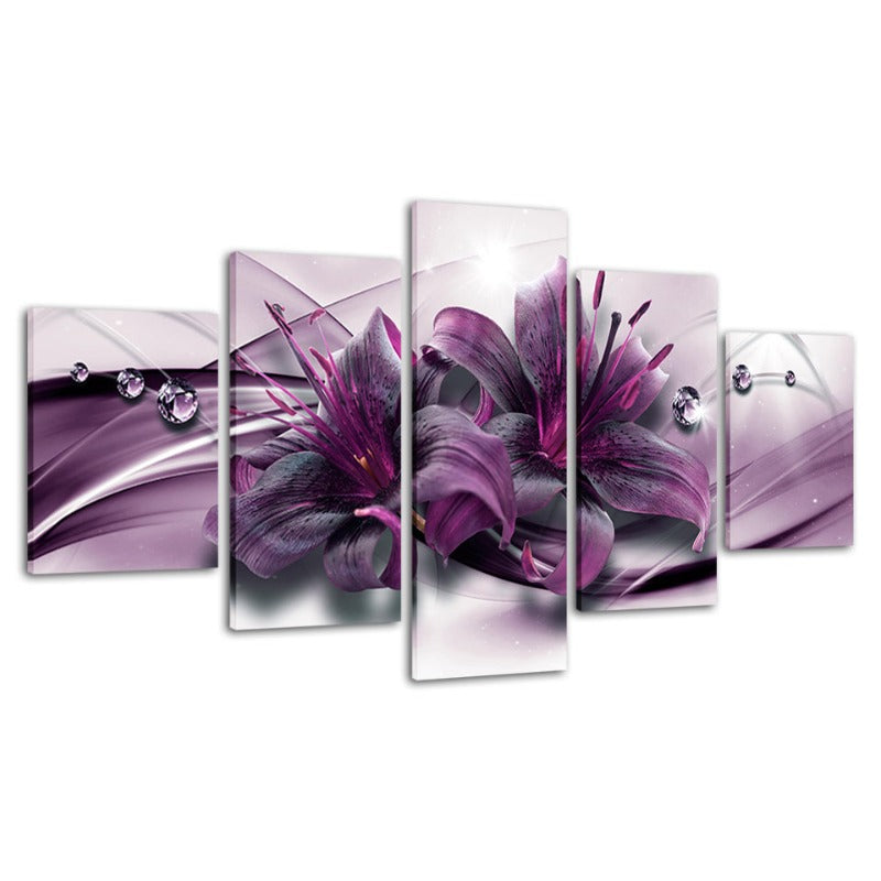 5 Piece Purple Hue Flower - Canvas Wall Art Painting | Bowlift