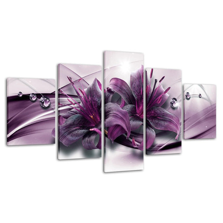 5 Piece Purple Hue Flower - Canvas Wall Art Painting | Bowlift