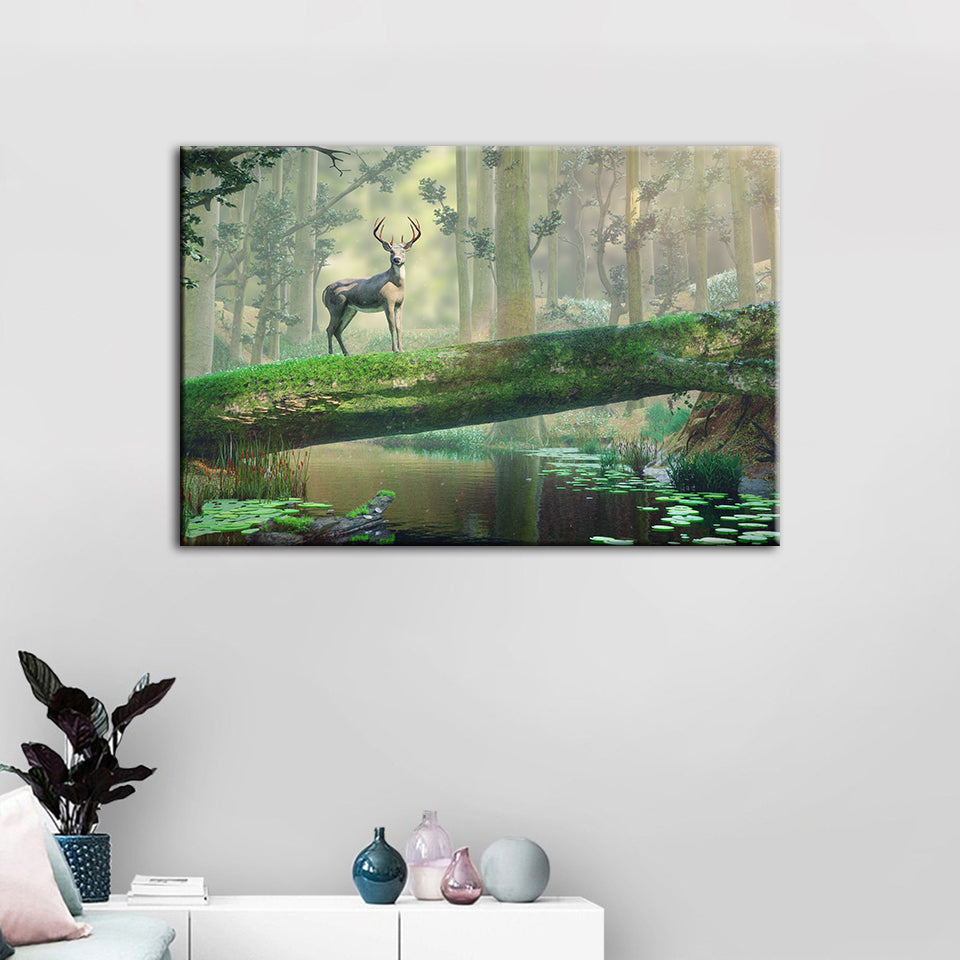 Enchanted Forest Deer - Canvas Wall Art Painting | Bowlift
