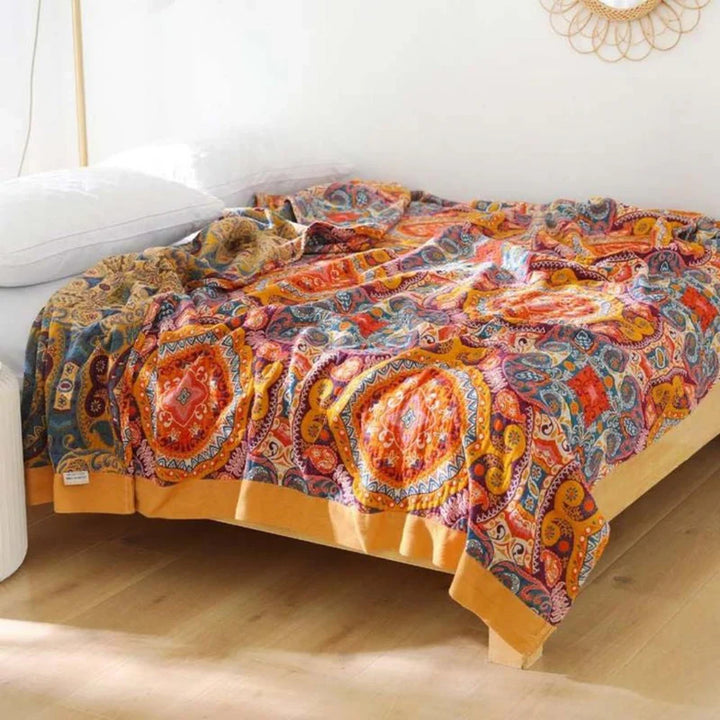 Sunrise Boho Reversible Blanket, 100% Cotton Cooling Quilt | Bowlift